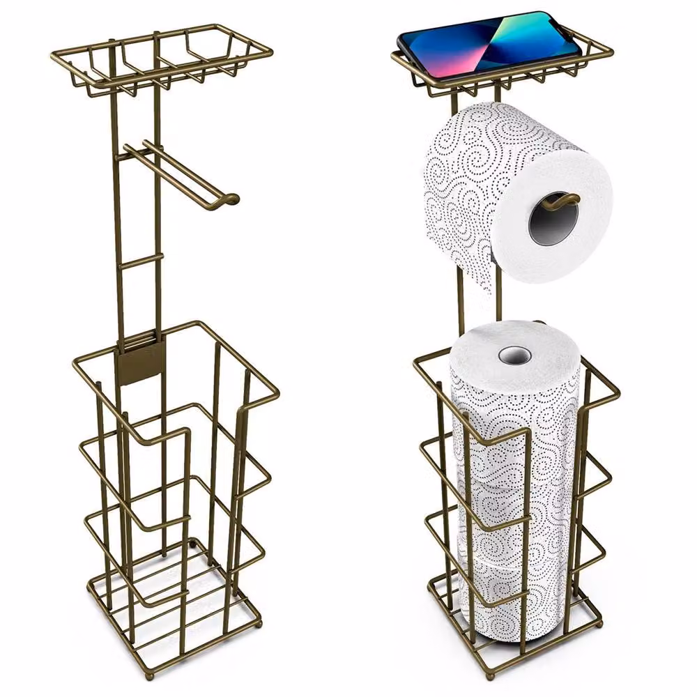 FORGEVIO Bronze Metal Freestanding Toilet Paper Roll Holder and Spare Roll Holder, W: 180 cm, H: 180 cm – 2