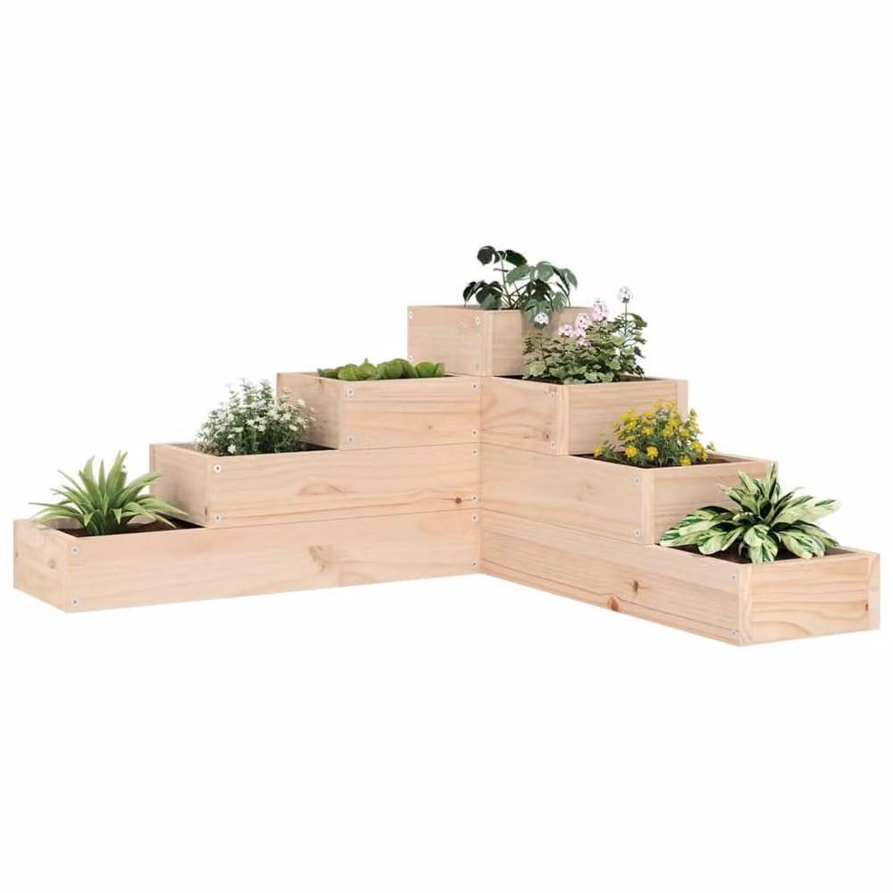 Berkfield Home Beautiful Garden Planter 4-Tier Solid Pine Wood in Brown and Beige, W/D/H: 80.5 x 79 x 36 cm – 2