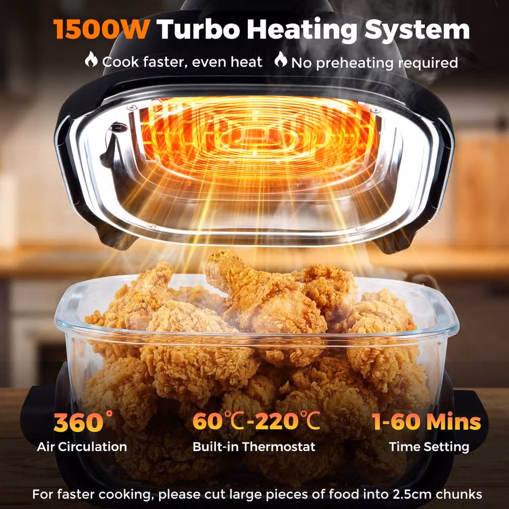 Costway 6-in-1 Portable Glass Air Fryer and Baker with Lids, 1500W, Black – 7