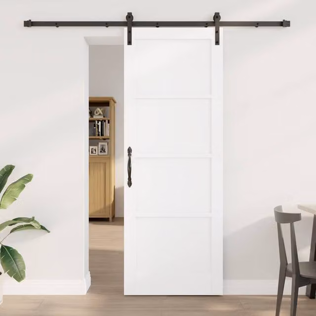 Berkfield Home Modern White Lacquered Solid Wood Sliding Door with Hardware Set W: 78 cm, H: 211 cm