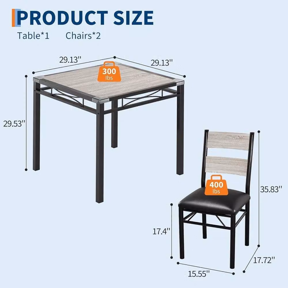 VOGREX 3-Piece Dining Set with Square Table and 2 Upholstered Chairs in Black – 2