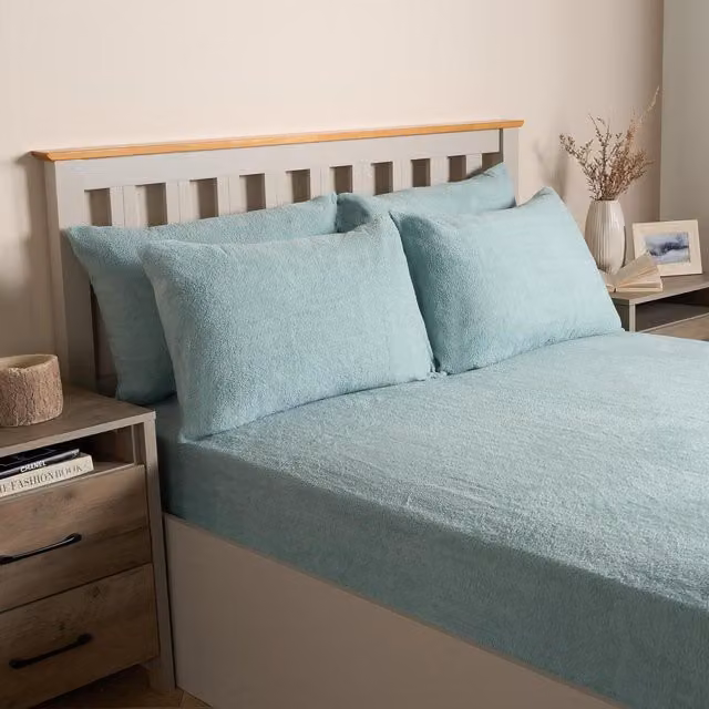 Brentfords Pack of 4 Teddy Fleece Pillowcases in Blue, W: 50 cm x L: 75 cm