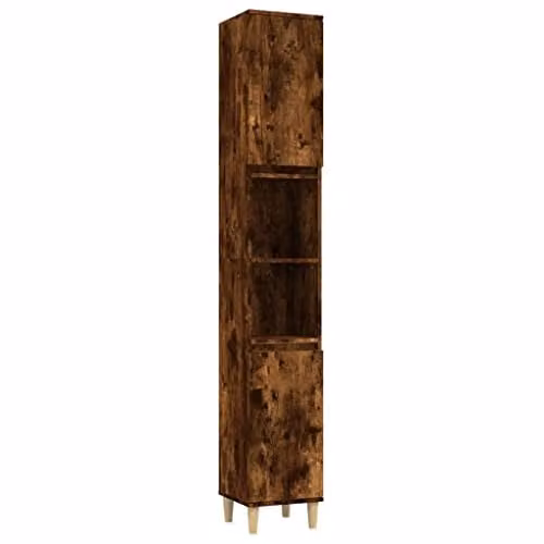 vidaXL Scandinavian Style Bathroom Storage Cabinet in Smoked Oak Brown with Hinged Doors