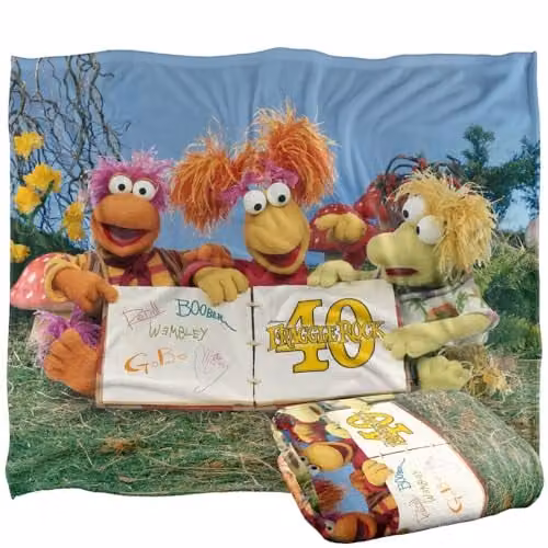 LOGOVISION Jim Henson Fraggle Rock 40th Anniversary Silky Touch Super Soft Fleece Throw Blanket, White, W/D/H: 152 x 127 cm – 1