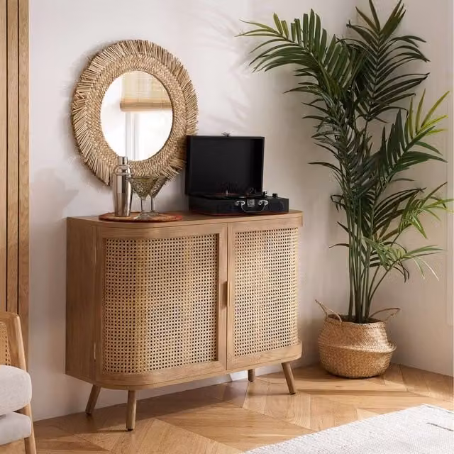 Birlea Sark 2 Door Curved Oak Rattan Sideboard in Brown