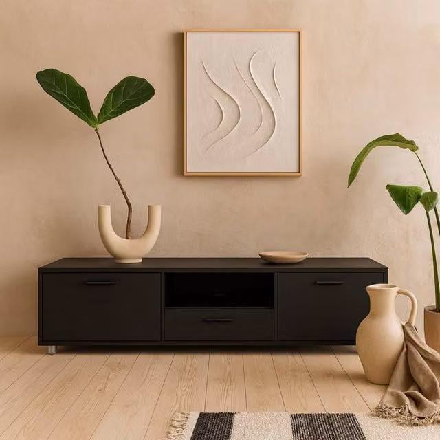 Wyld Haus Nagoya Black Media TV Unit with Oak Accents – 1