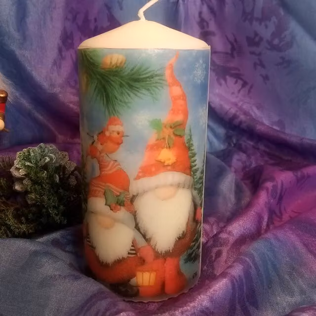 Viki Christmas Pillar Candle Gnomes in White and Multicolour, Pack of 2