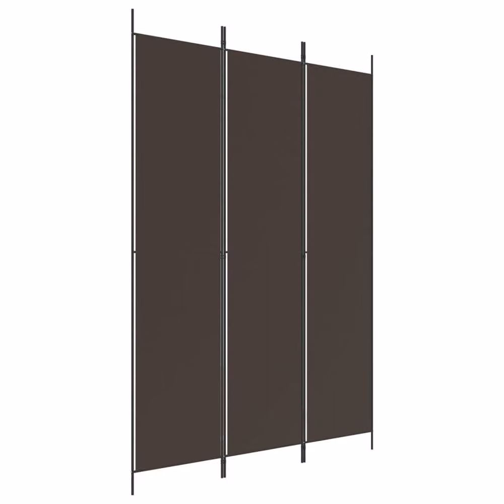 Berkfield Home Durable 3-Panel Fabric and Metal Room Divider, Brown, W: 150 cm, H: 220 cm – 3