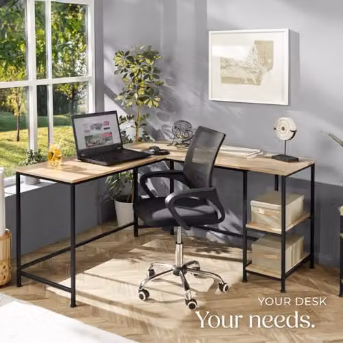tectake Corner Desk in Industrial Design with Oak MDF and Black Metal Frame, W/D/H: 200 x 138 x 75.5 cm – 2