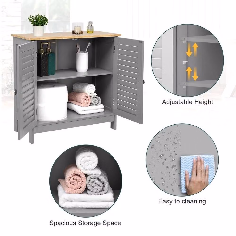 Nordara Grey Matt 2 Door Freestanding Bathroom Storage Cabinet with Internal Shelves – 3