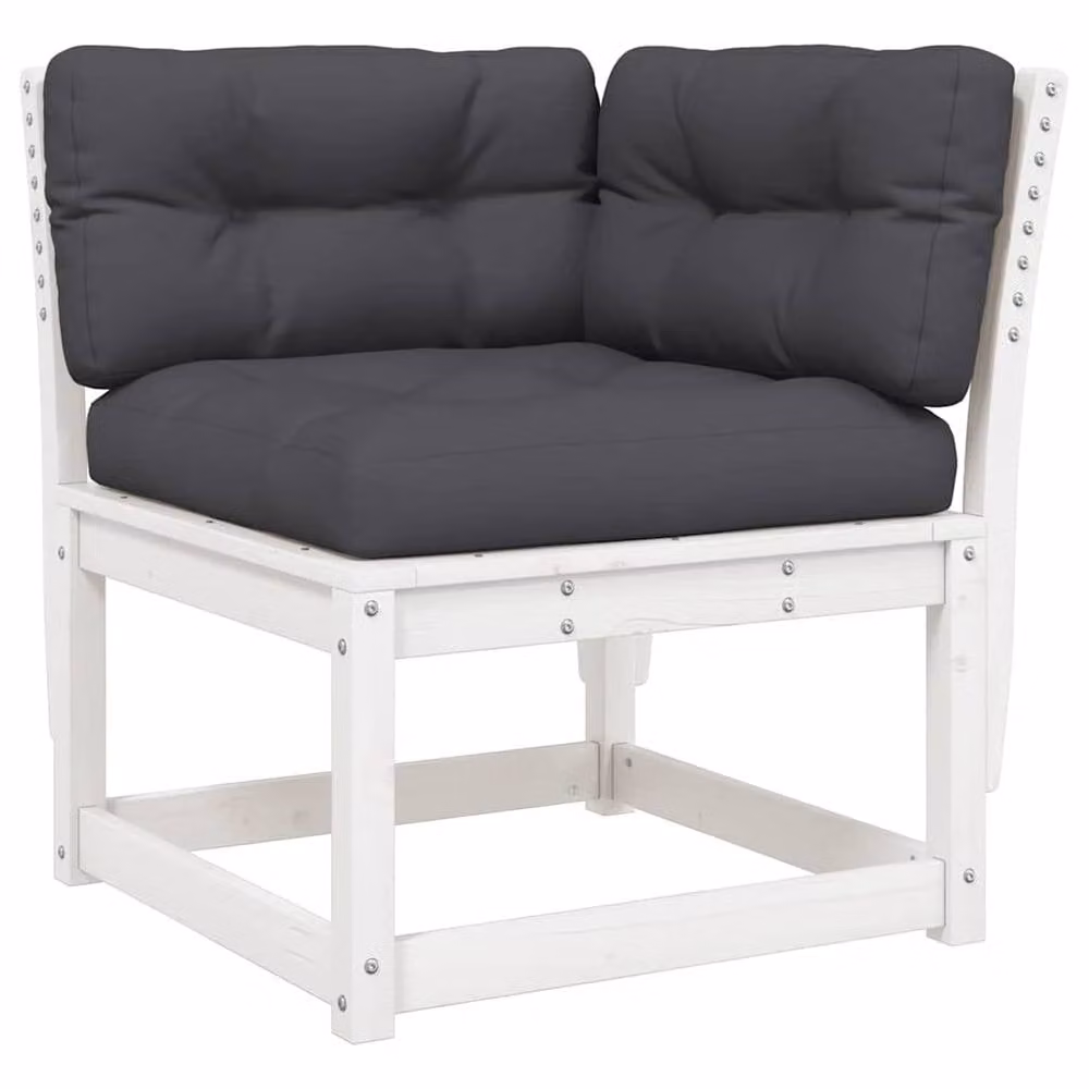 Berkfield Home 6 Piece L-Shape Garden Sofa Set with Cushions in White Solid Pine Wood – 3