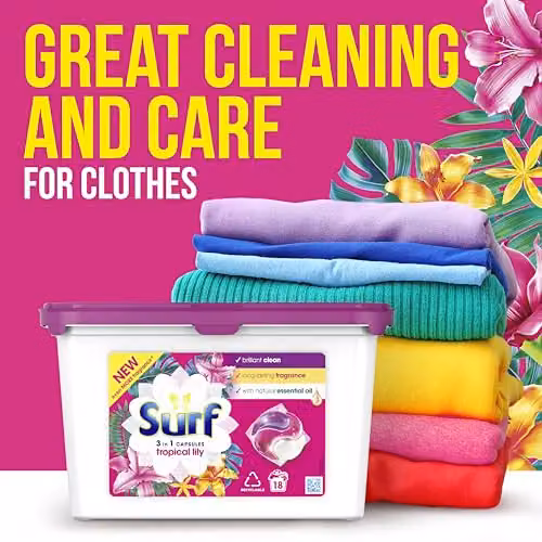 Surf Tropical Lily 3 in 1 Laundry Detergent Capsules for 18 Washes – 3