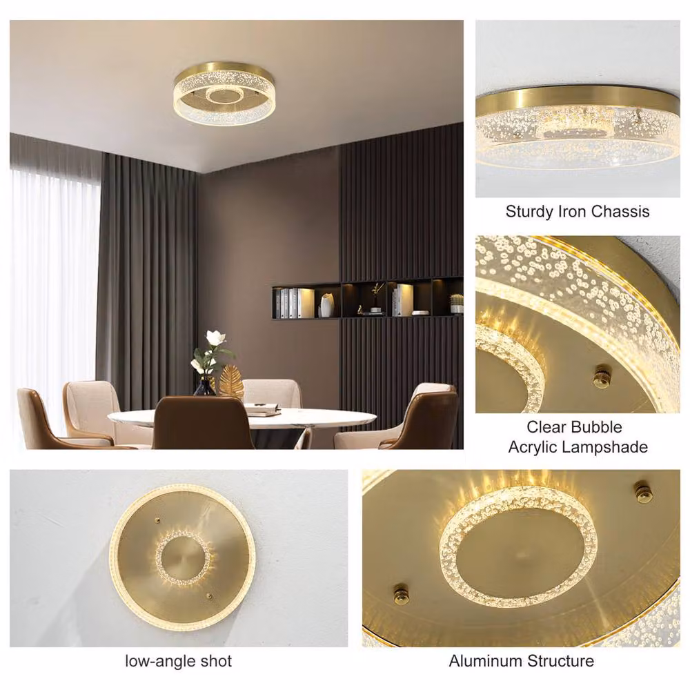 Garwarm 2-Light LED Round Flush Mount Ceiling Light in Gold/Brass, Diameter: 30 cm – 5