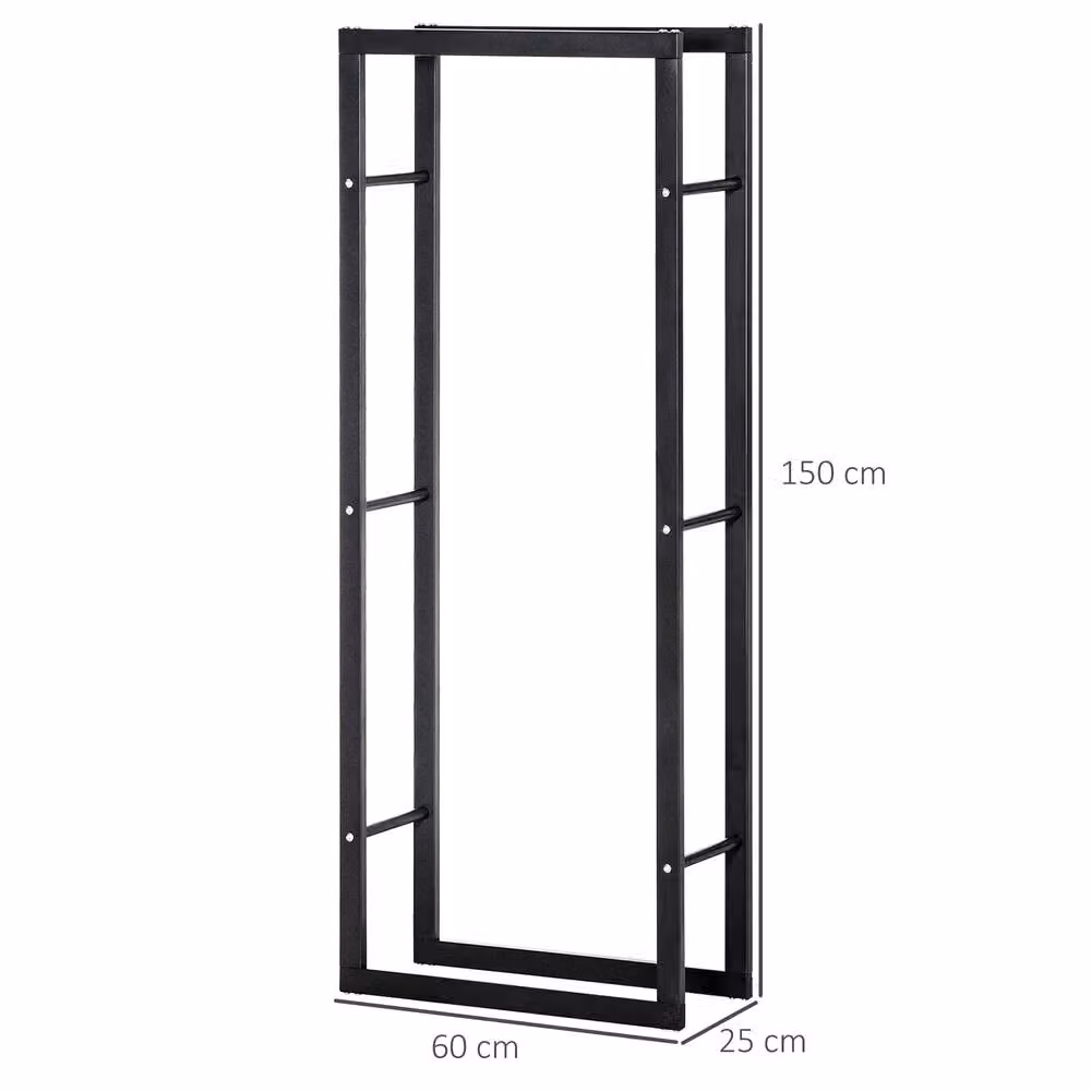 STILVORA Modern Metal Firewood Rack in Matt Black, Width: 150 cm – 3
