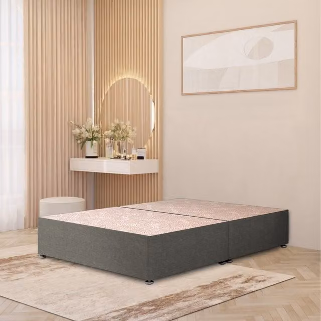 Somnior Beds Ltd Modern Upholstered Divan Bed Base with Drawers in Silver Grey, W/D/H: 140 x 200 x 34.5 cm
