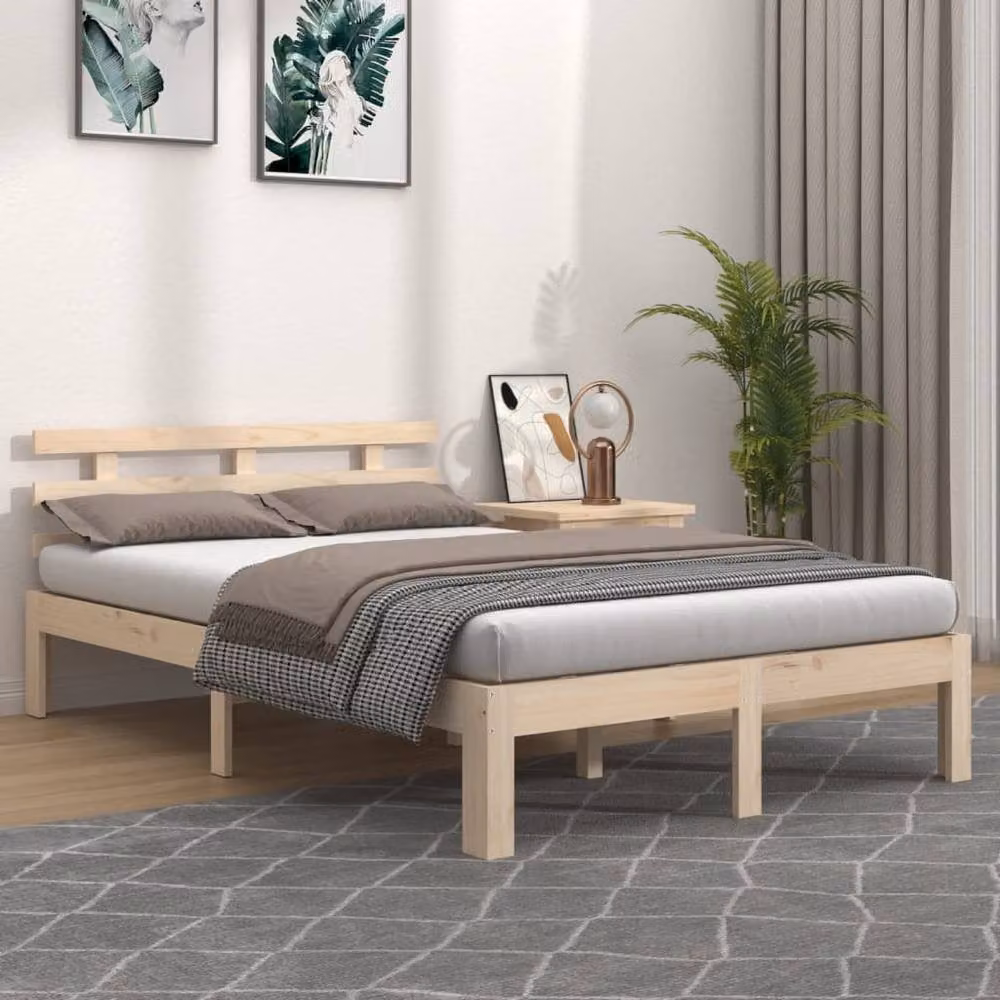 Berkfield Home Beautiful Solid Wood Pine Bed Frame in Beige, W/D/H: 140 x 190 cm – 2