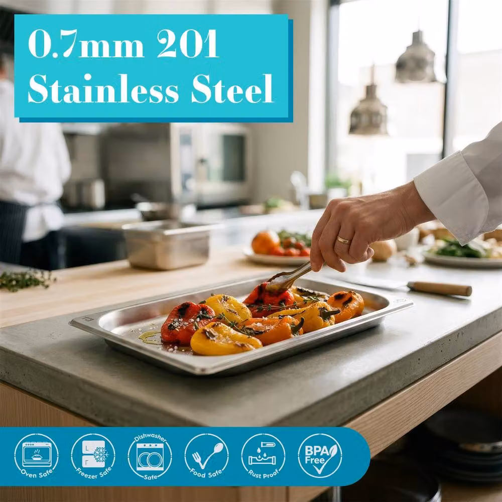 Argon Tableware Stainless Steel Gastronorm Container with Loose Lid, 1/3 Size, 20mm Depth, 650ml, Silver – 3
