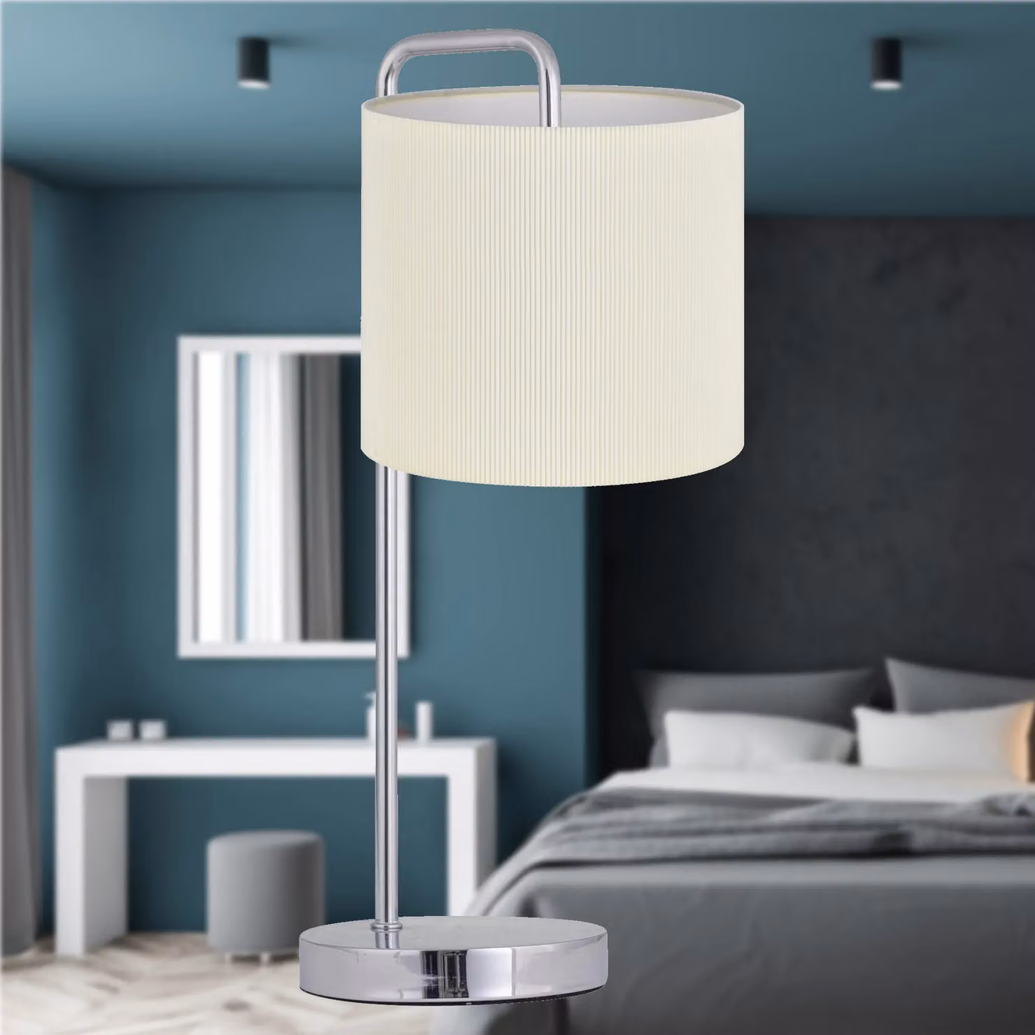 First Choice Lighting Set of 2 Chrome Arched Table Lamps with White Fabric Shades – 2