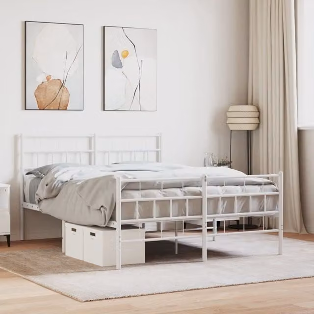 Berkfield Home Metal Bed Frame with Headboard and Footboard in White, W/D/H: 140 x 190 cm – 1
