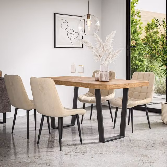 More4Homes Aria Dining Set with Rectangular Oak Effect Table and 4 Beige Nova Velvet Chairs, W/D/H: 160 x 80 x 76 cm