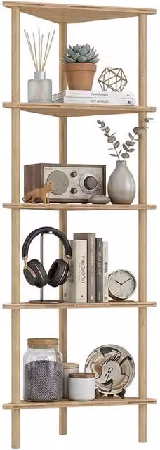 KORVIXA 5-Tier Corner Storage Shelf in Natural Bamboo Wood Finish – 1
