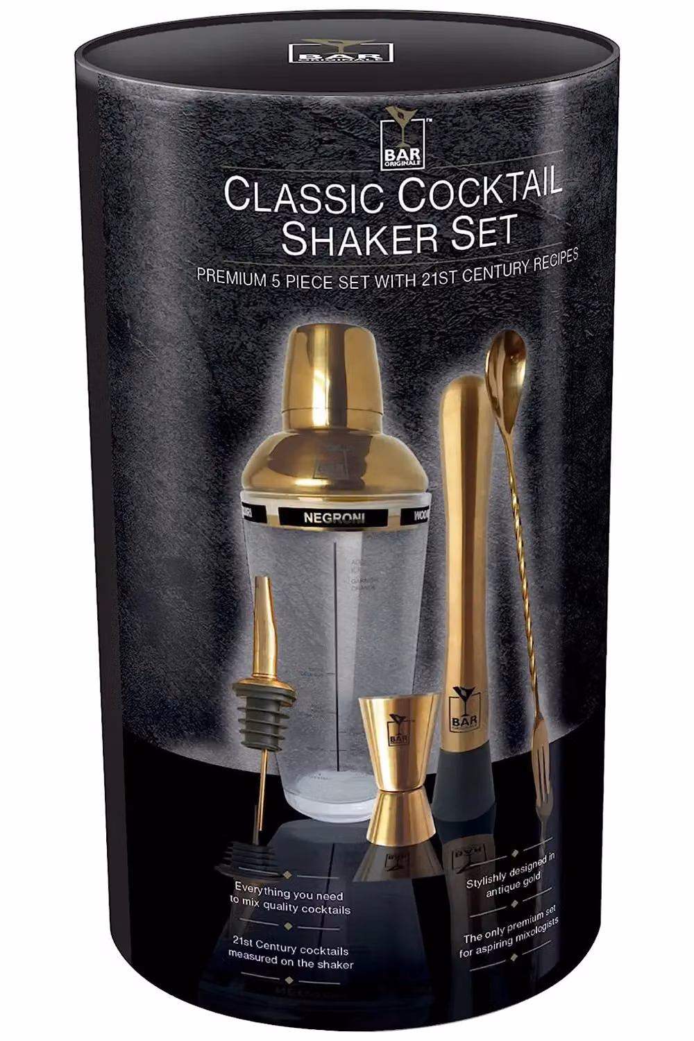 Bar Originale 5 Piece Gold Cocktail Set with Shaker – 5