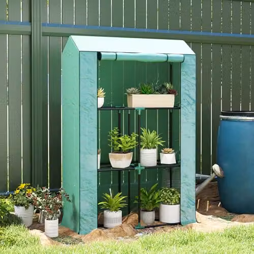 Outsunny 3 Tier Mini Greenhouse with PE Cover and Shelving, Green, W/D/H: 100 x 40 x 150 cm – 2