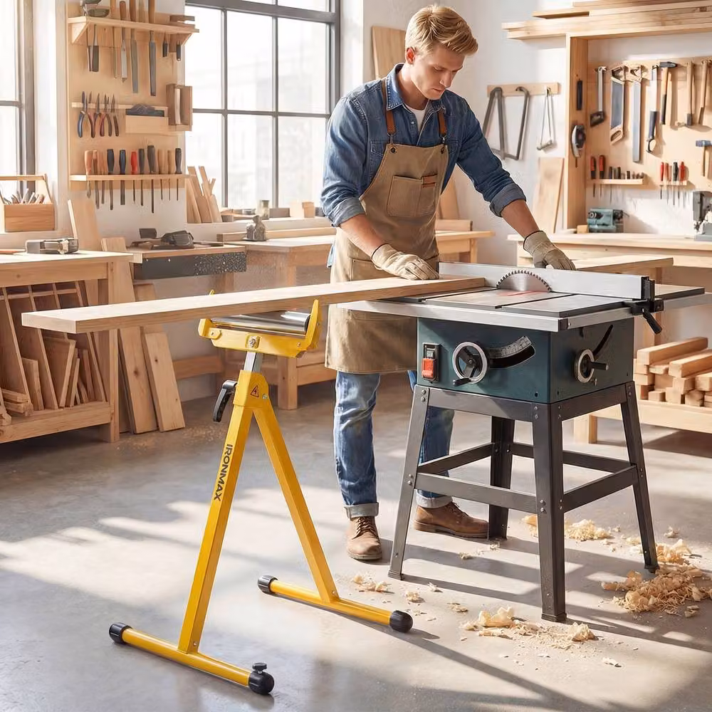 Gymax 2-Piece Adjustable Height Folding Roller Stands for Table Saws in Yellow – 6