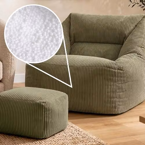 icon Natalia Cord Bean Bag Chair and Footstool Bundle in Green – 5