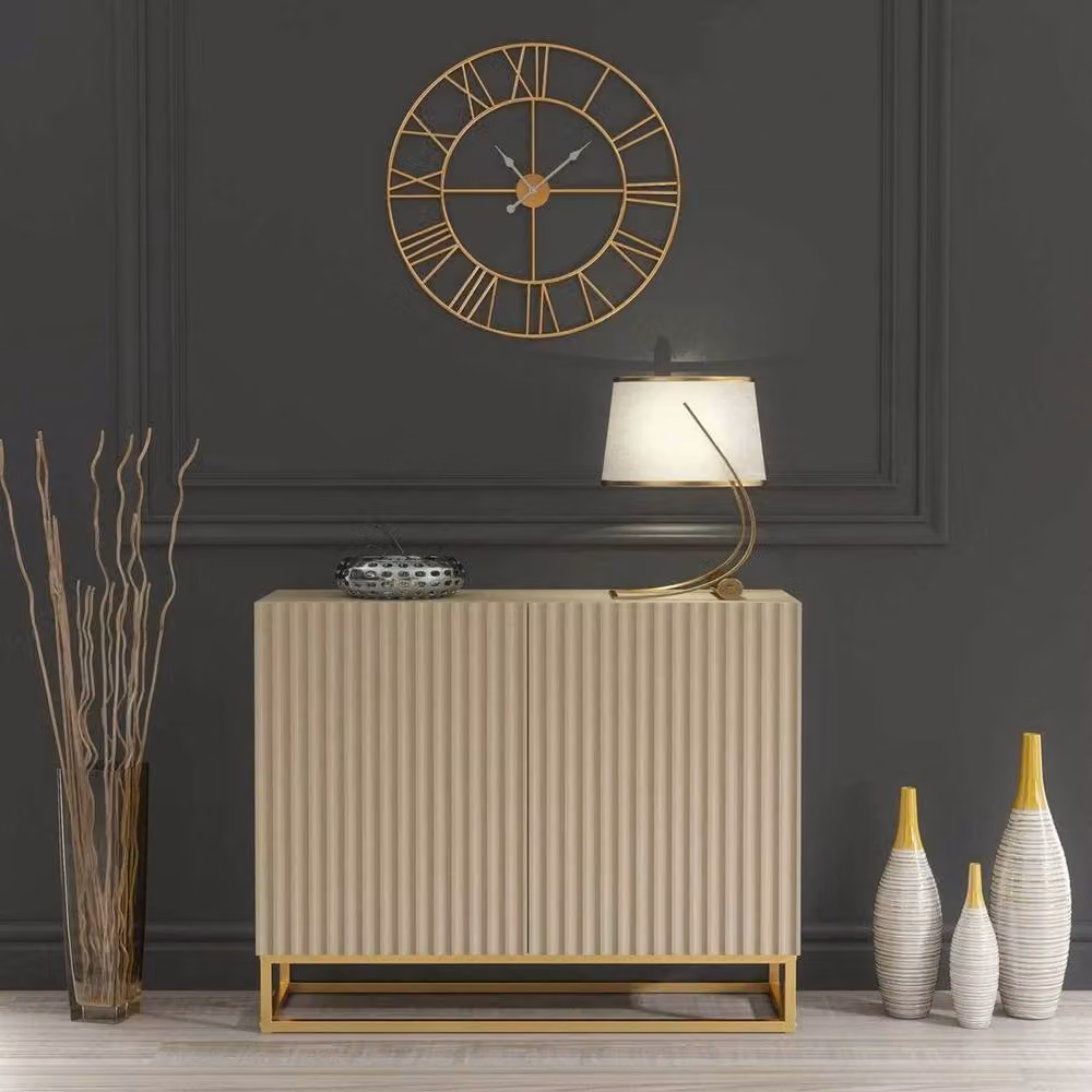 FORGEVIO Minimalist TV Unit Sideboard Cabinet in Beige and Gold – 2