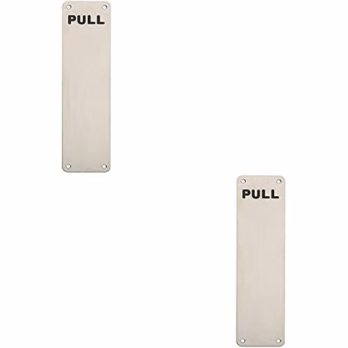 Loops 2 Pack Pull Engraved Door Finger Plate in Brushed Silver Stainless Steel, W: 30 cm, H: 7.5 cm
