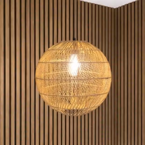 CGC Lighting Ariba Round Globe Rattan Weave Lampshade in Brown, Diameter: 35 cm – 4
