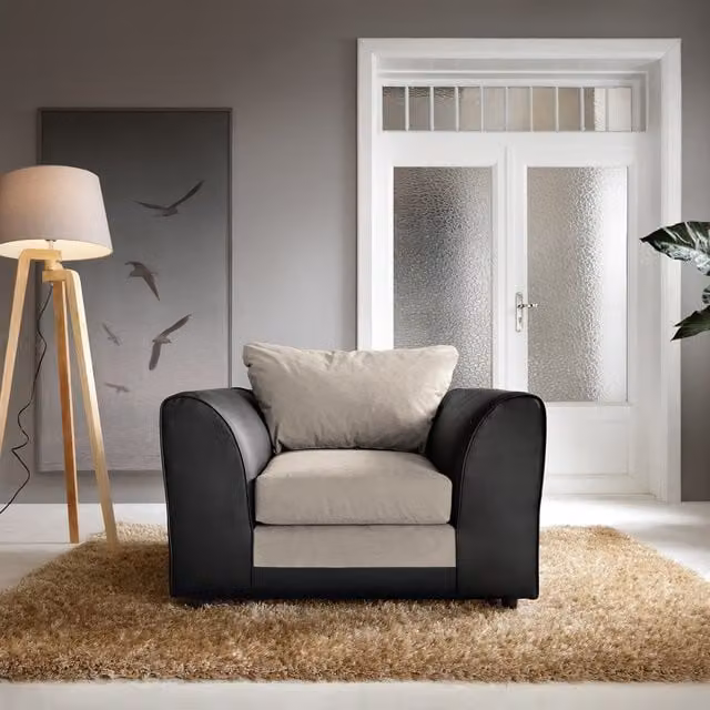 Abakus Direct Dylan Armchair in Sand with Cord and Synthetic Leather Upholstery and Solid Wood Frame
