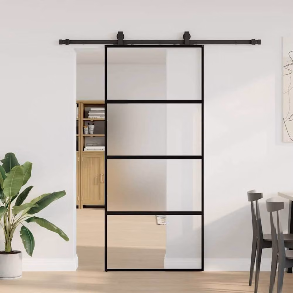 Berkfield Home Modern Black Sliding Glass Door with Hardware Set, W: 90 cm, H: 205 cm – 2