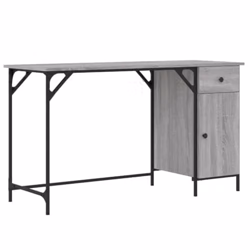 vidaXL Computer Desk in Grey Sonoma, W/D/H: 131 x 48 x 75 cm – 1