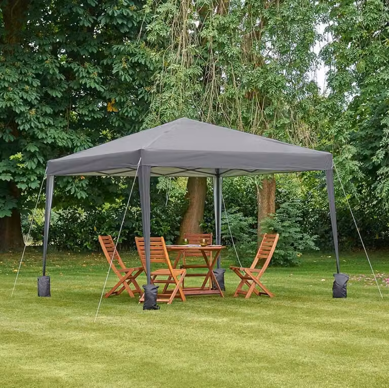 VonHaus Grey Pop-Up Outdoor Gazebo with Steel Frame, W: 300 cm x D: 300 cm x H: 256 cm