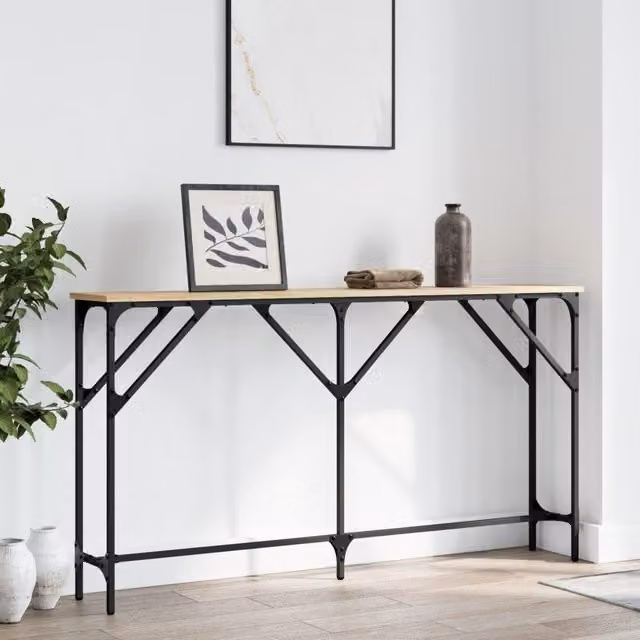 Berkfield Home Sonoma Oak Console Table in Brown, W/D/H: 140 x 23 x 75 cm