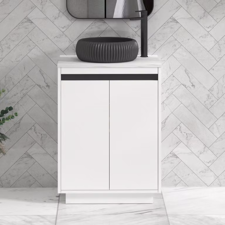 Royal Bathrooms Orion 800mm Matt White Floor Standing Countertop Vanity Unit with Milan Black Basin and Black Accent Trim