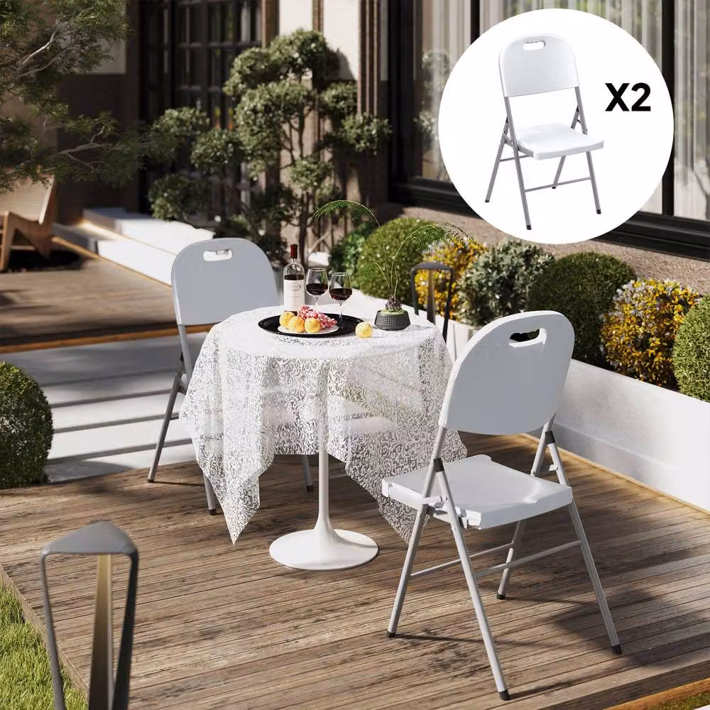 STILVORA Set of 2 White Foldable Metal Patio Chairs with Powder Coated Steel Finish, W/D/H: 54 x 47 x 86 cm – 2