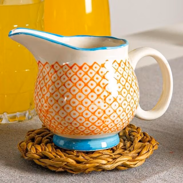Nicola Spring Hand-Printed Ceramic Milk Jug, Orange, 300ml