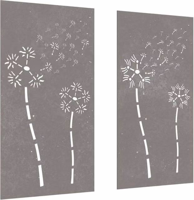 Berkfield Home Garden 2-Piece Brown Corten Steel Floral Wall Decorations, W/H: 105 x 55 cm