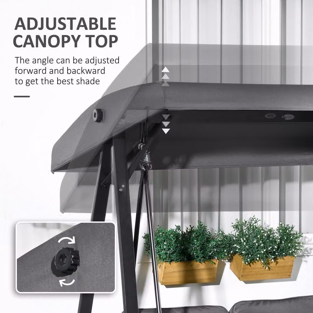 OUTSUNNY 2 Seater Garden Outdoor Swing Chair Hammock with Adjustable UV-Resistant Canopy in Dark Grey – 4