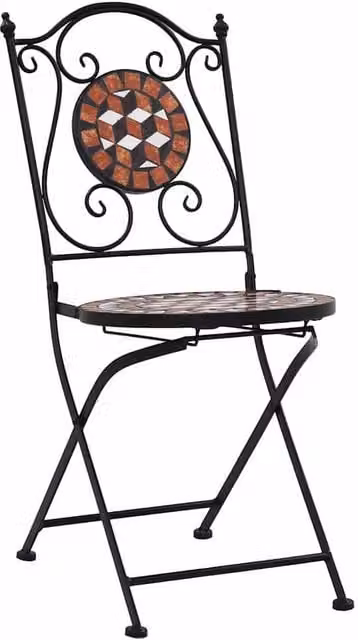 Berkfield Home Mosaic Bistro Chairs, Set of 2, Brown Ceramic and Metal – 1