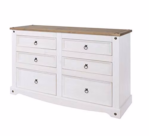Core Products Corona White and Natural Pine 3+3 Wide Chest of Drawers – 1