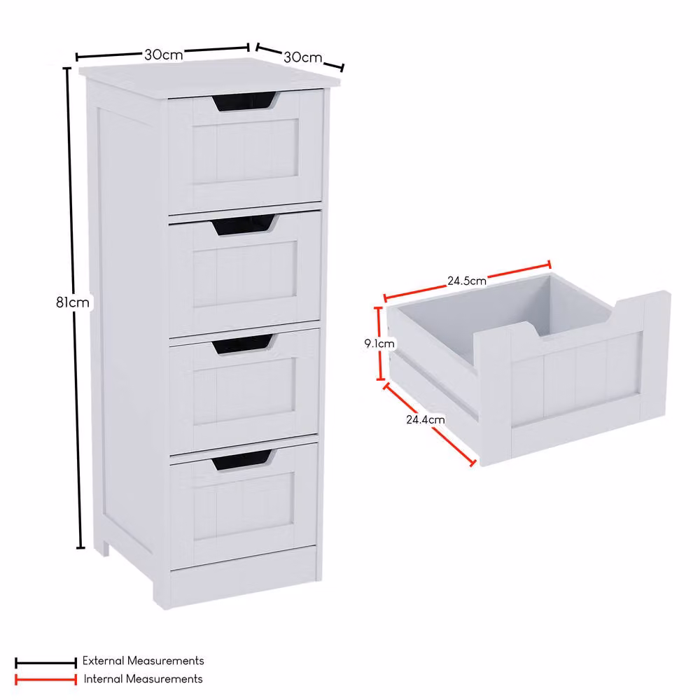 HD Designs Priano 4 Drawer Freestanding Bathroom Storage Unit in White – 2