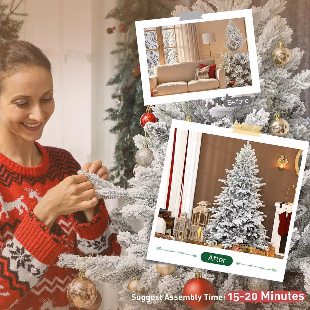 STILVORA Artificial Snow Flocked Christmas Tree in Green, Height: 180 cm – 6