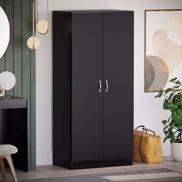 Vida Designs Riano 2 Door Modern Matt Black Wardrobe with Silver Details