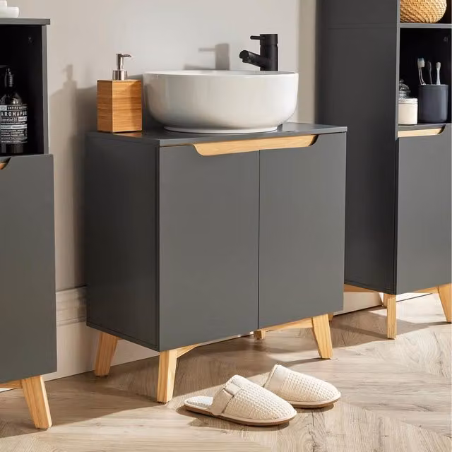 Home Source Florence Two Door Under Sink Bathroom Cabinet Unit in Grey