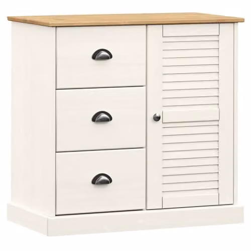 vidaXL VIGO Sideboard with Drawers in White Solid Pine Wood, W/D/H: 78 x 40 x 75.5 cm