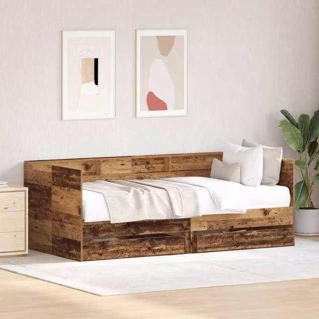 Berkfield Home Rustic Daybed with Drawer in Brown, Engineered Wood, W/D/H: 190 x 75 cm